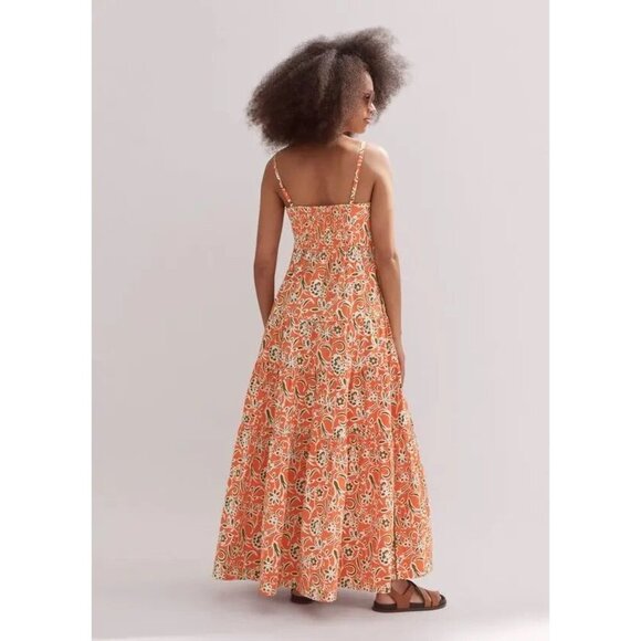 ME+EM Floral Tiered Maxi Dress 8 Orange Cream Cotton Sleeveless Resort Wear - Picture 3 of 11